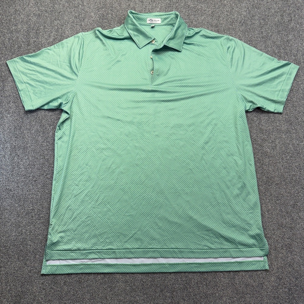 Peter Millar Summer Comfort Mens XL Green Geometric Print Performance Golf Polo